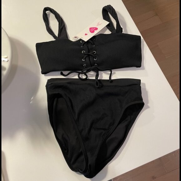 BuddyLove Black Lace up High Waisted Bikini - Picture 1 of 5